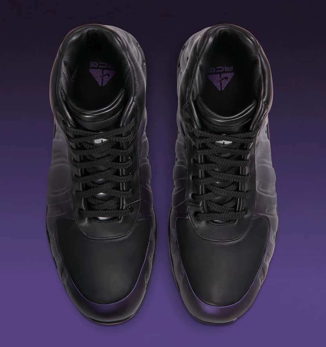 Nike Air Max Foamdome Eggplant vista desde arriba, con la puntera y la lengüeta de cuero negro