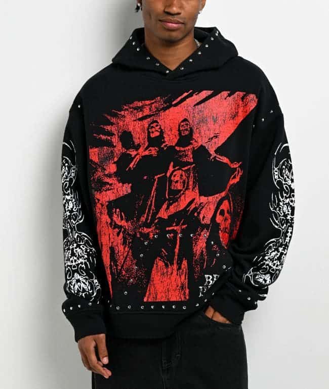 Broken Promises Silence Awaits Studded Black Hoodie