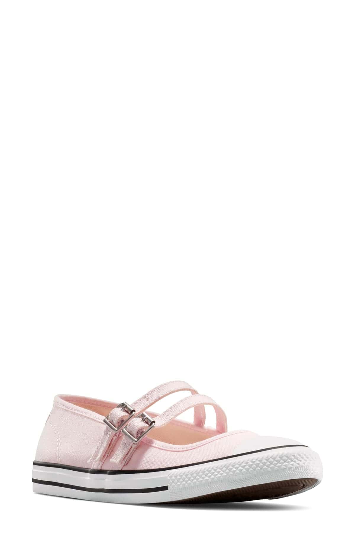 Tenis Converse All Star Dainty Mary Jane en lona rosa con dos correas de hebilla y puntera blanca